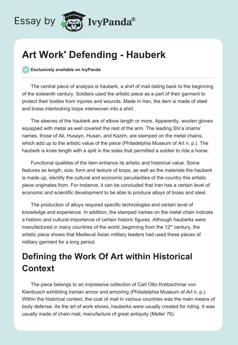 Art Work' Defending - Hauberk. Page 1