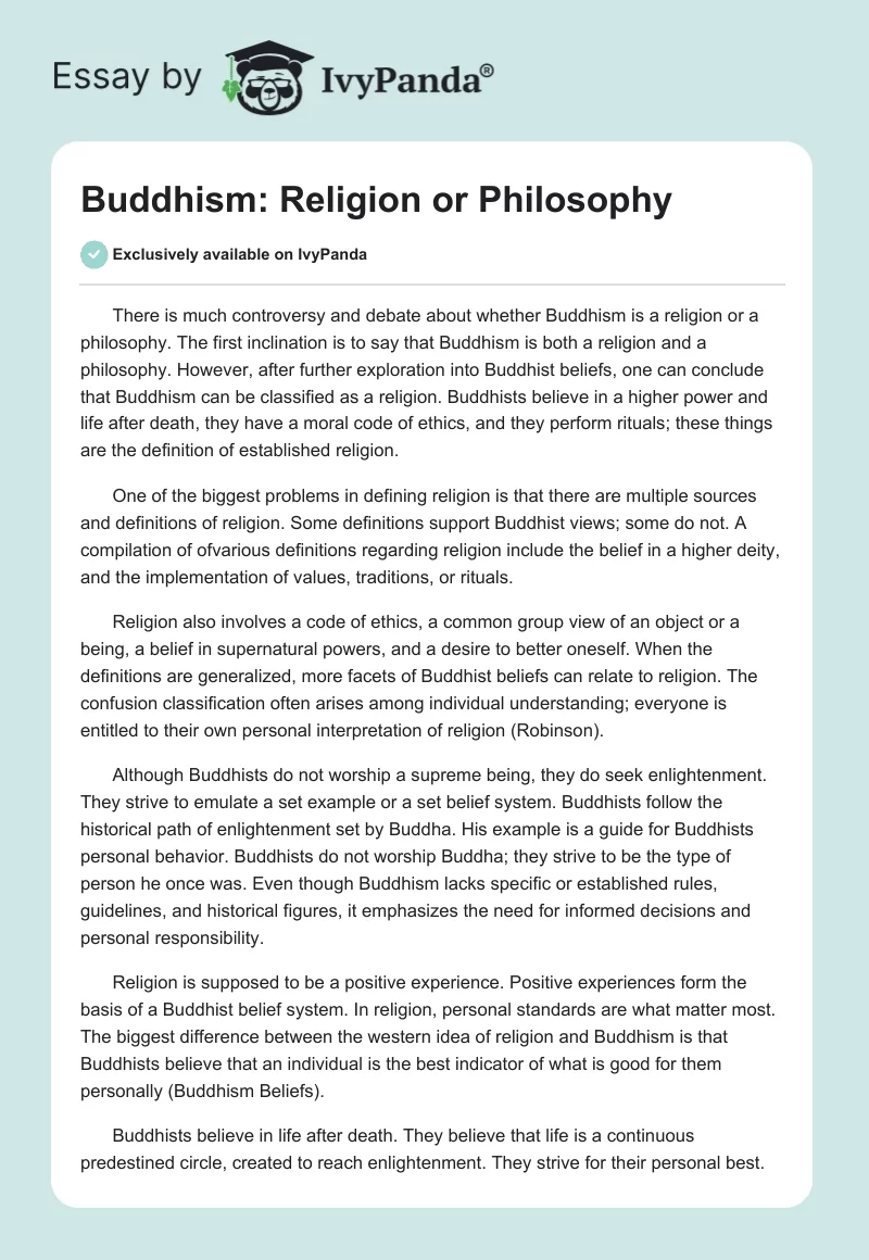 Buddhism: Religion or Philosophy. Page 1