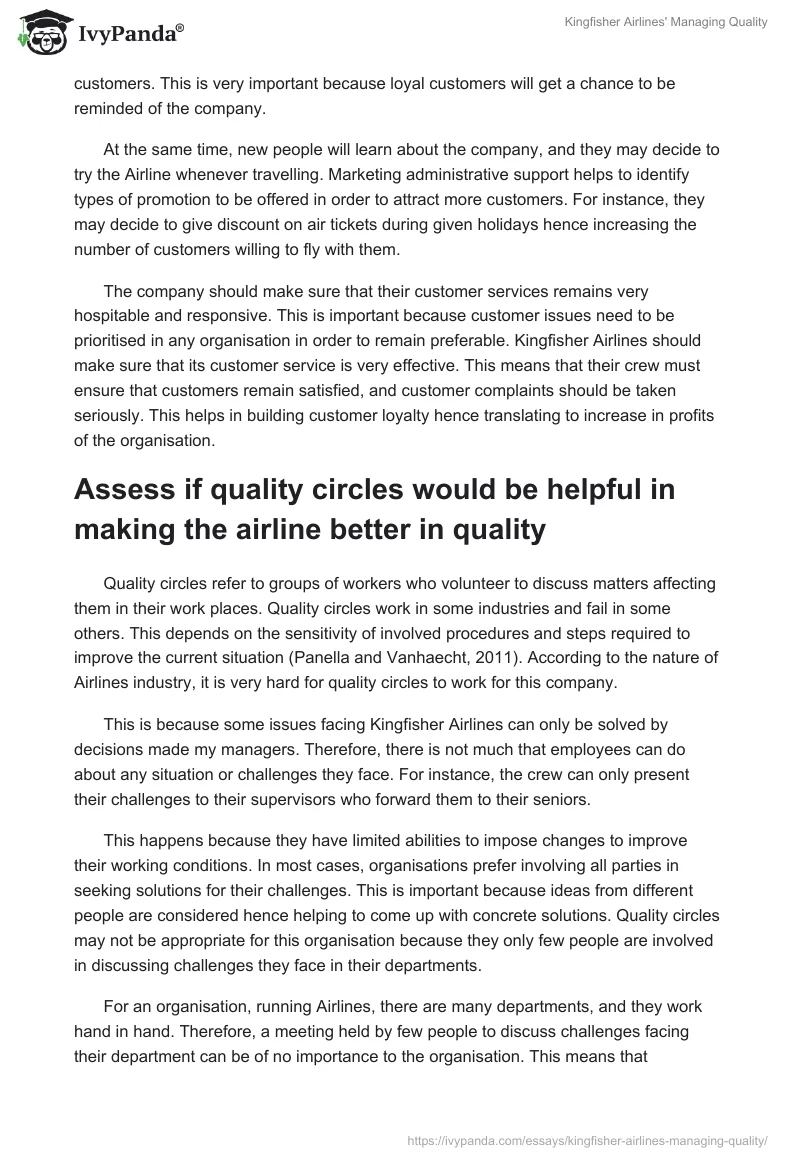 Kingfisher Airlines' Managing Quality. Page 3