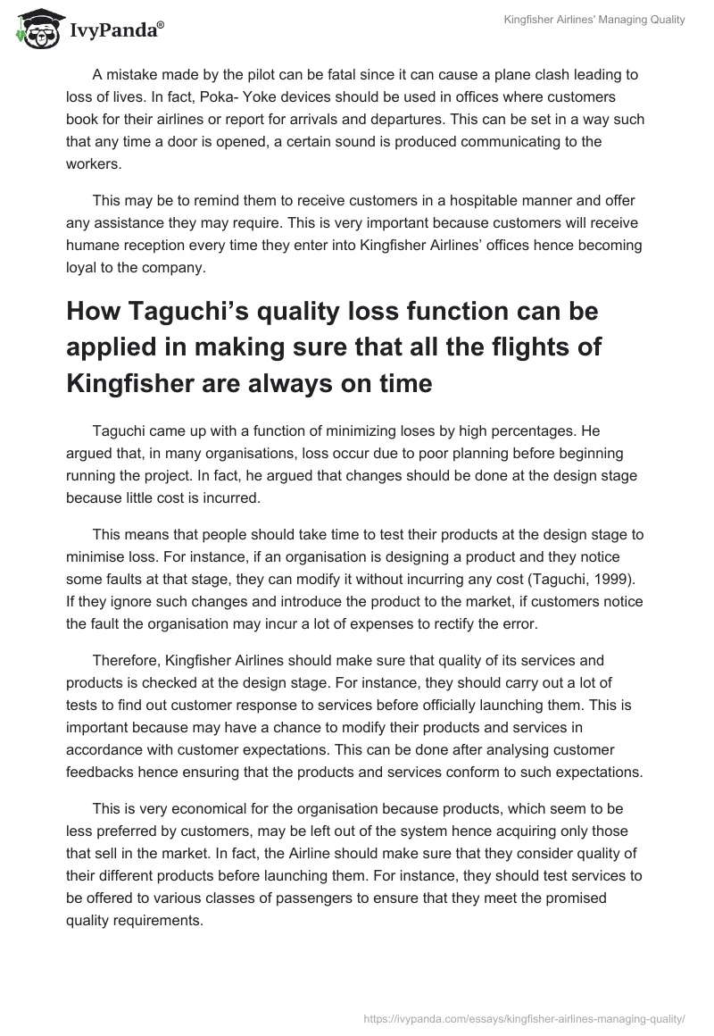 Kingfisher Airlines' Managing Quality. Page 5