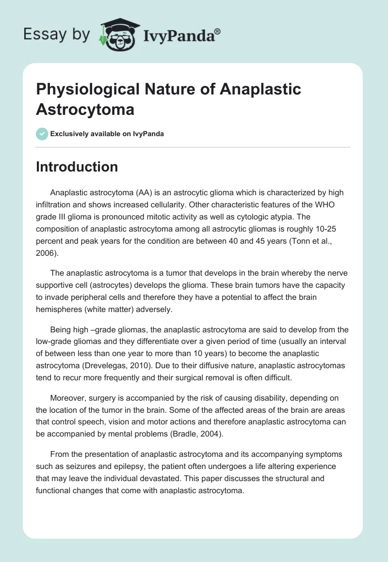Physiological Nature of Anaplastic Astrocytoma. Page 1