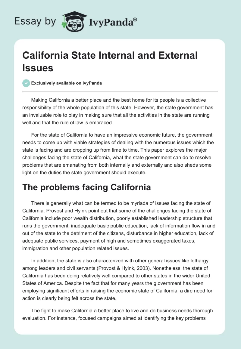 California State Internal and External Issues. Page 1