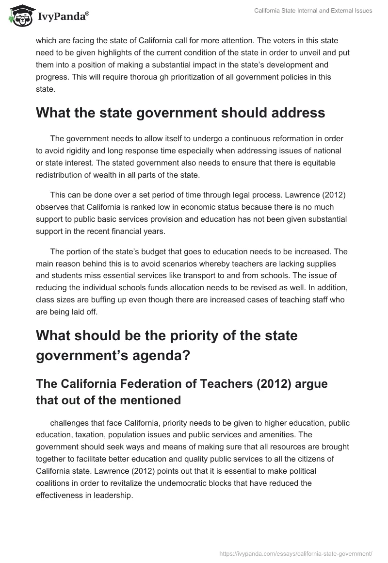 California State Internal and External Issues. Page 2