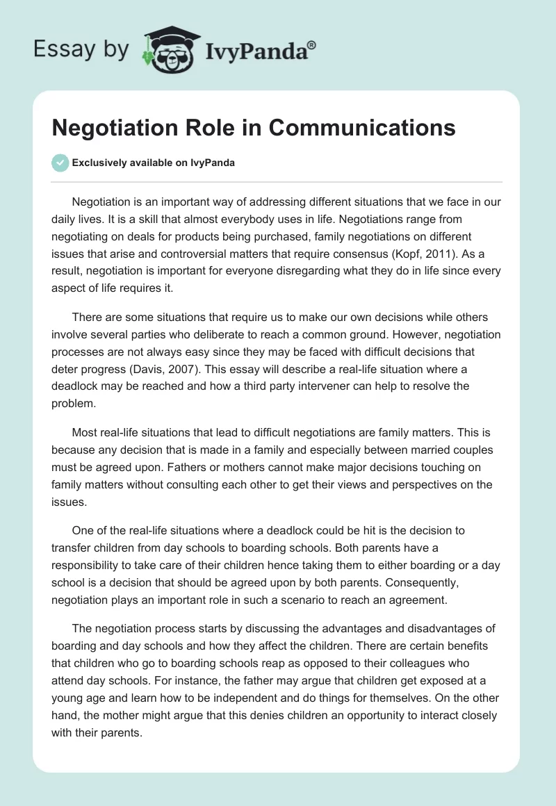 Negotiation Role in Communications. Page 1
