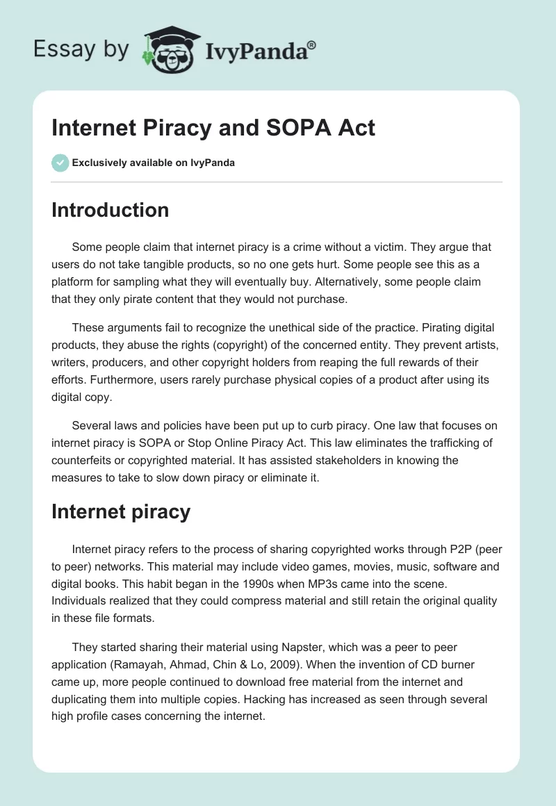 Internet Piracy and SOPA Act. Page 1