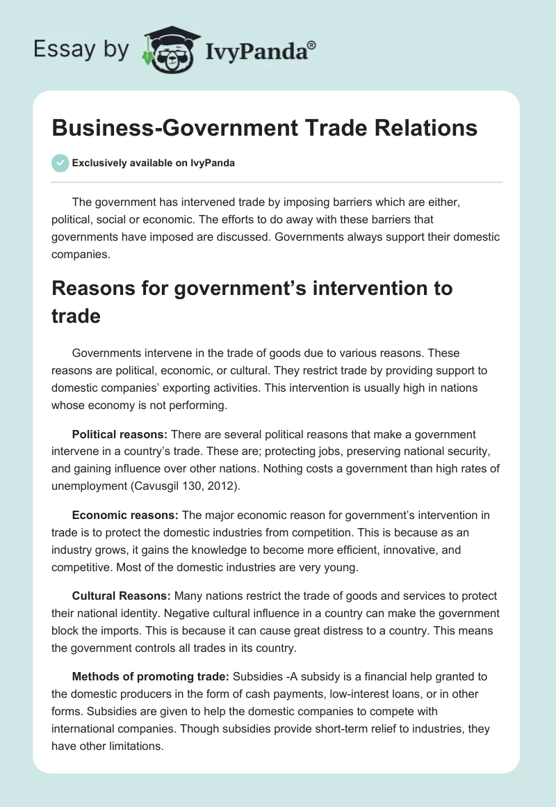 Business-Government Trade Relations. Page 1