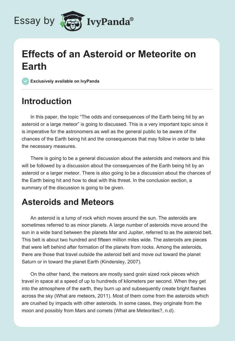 Effects of an Asteroid or Meteorite on Earth. Page 1