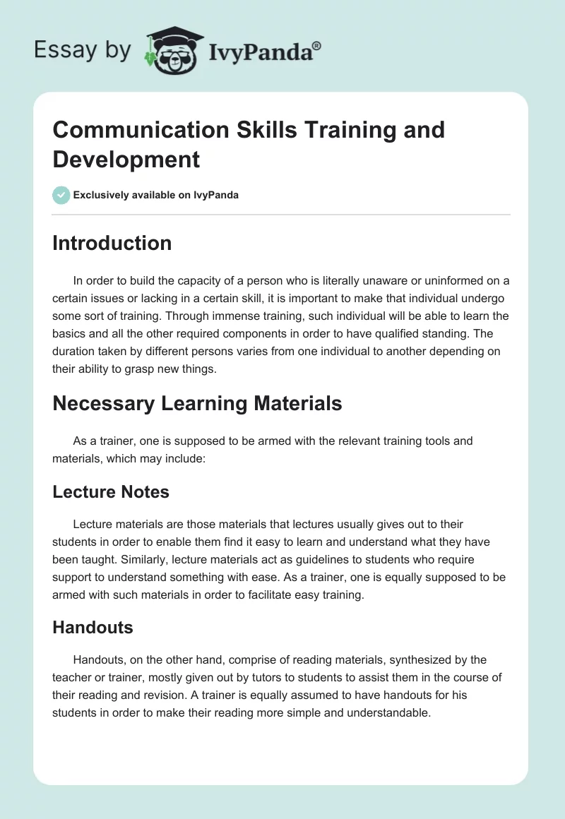 Communication Skills Training and Development. Page 1
