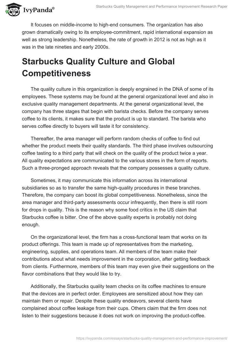 Starbucks Quality Management and Performance Improvement. Page 2