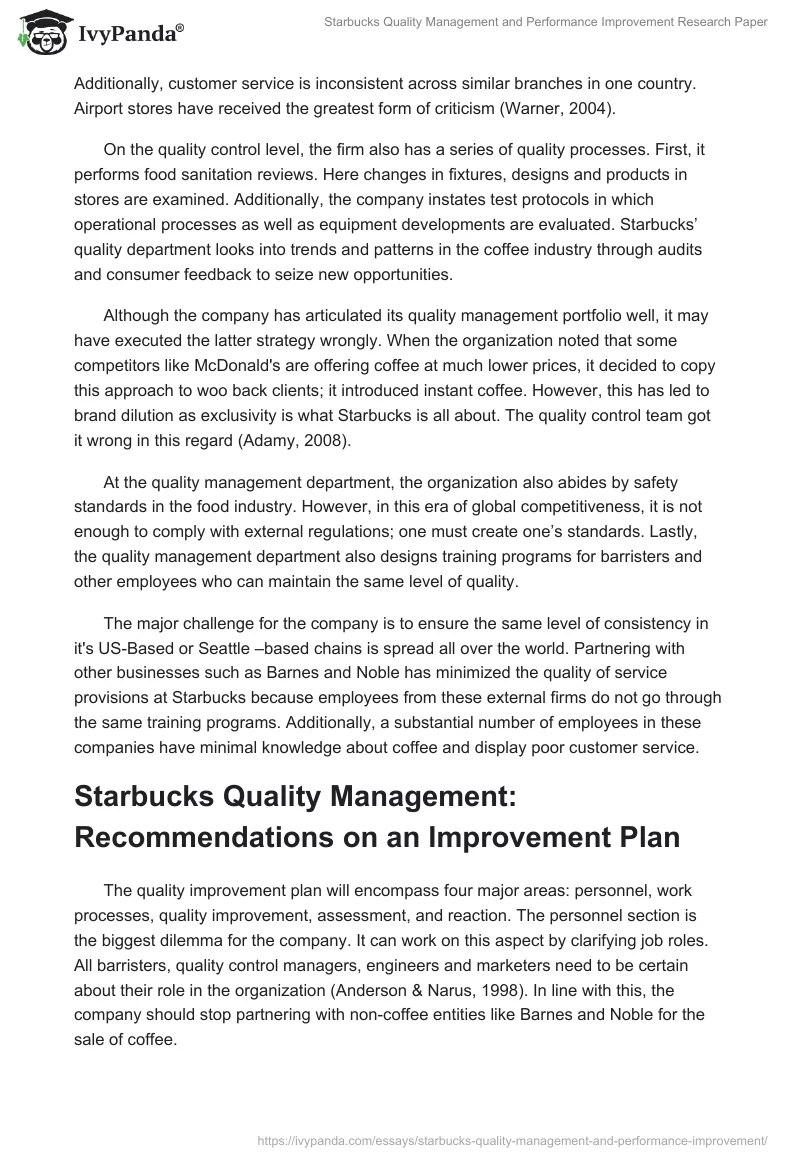 Starbucks Quality Management and Performance Improvement. Page 3