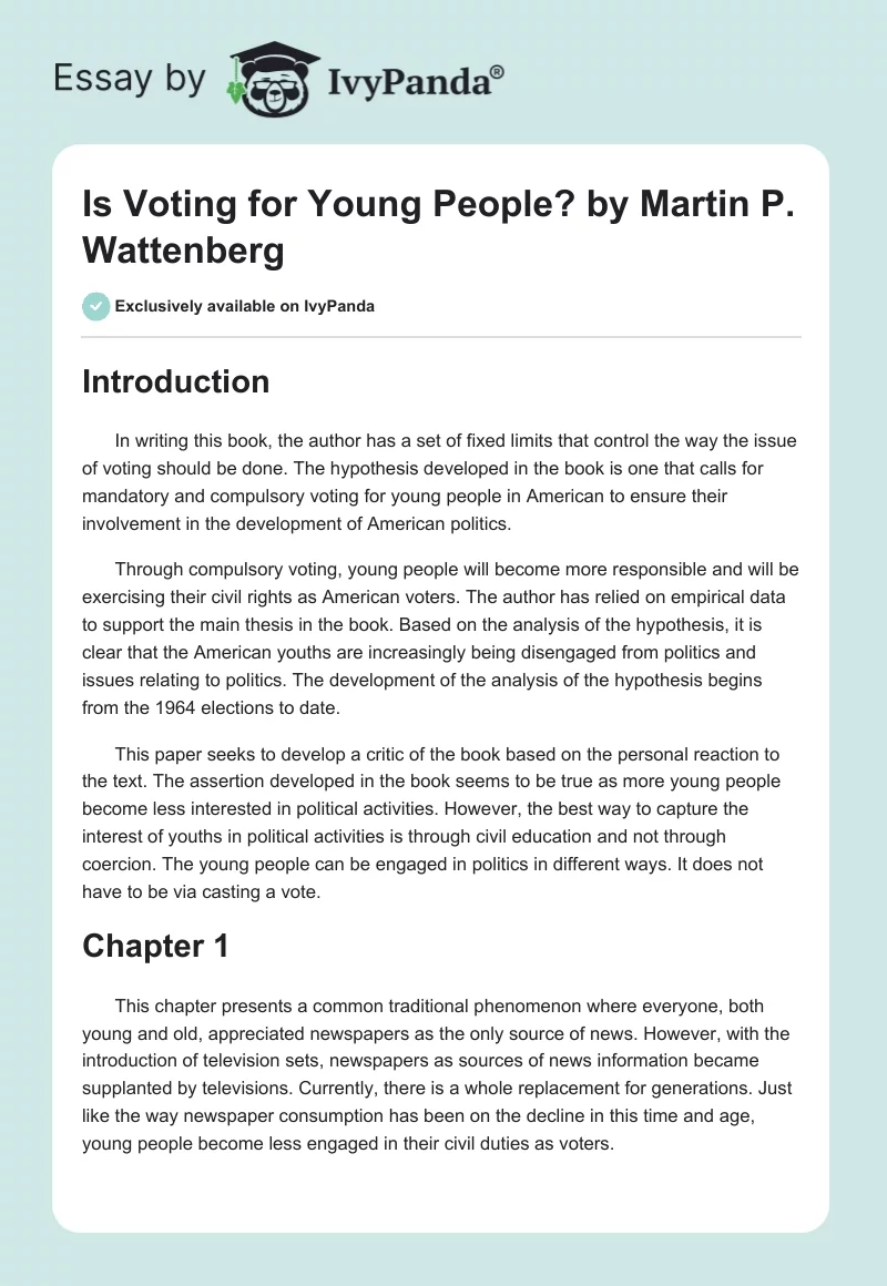 "Is Voting for Young People?" by Martin P. Wattenberg. Page 1