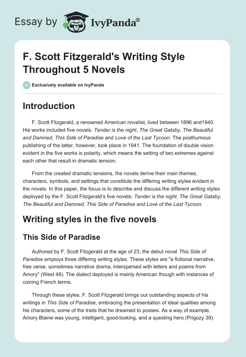 F. Scott Fitzgerald's Writing Style Throughout 5 Novels. Page 1