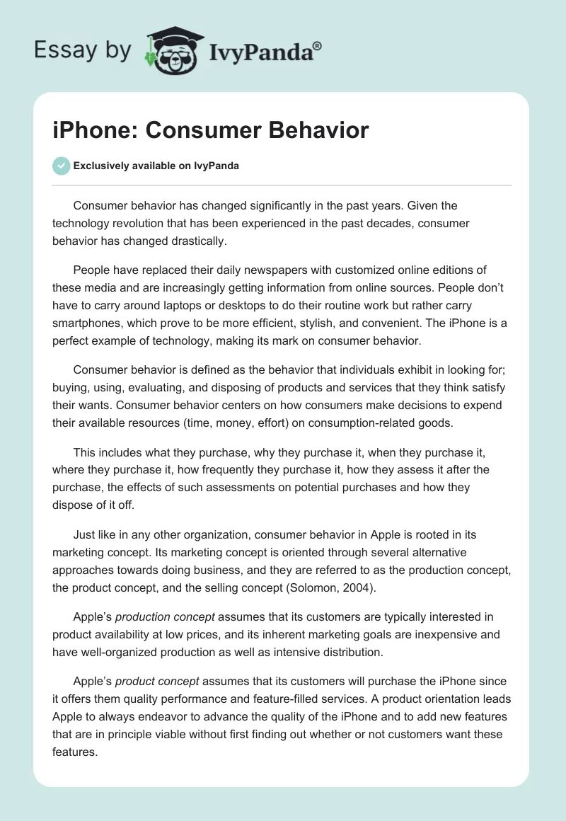 iPhone: Consumer Behavior. Page 1
