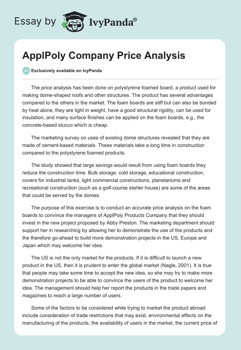 ApplPoly Company Price Analysis. Page 1