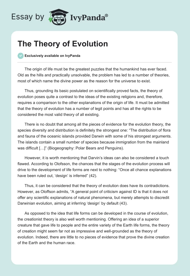 The Theory of Evolution. Page 1