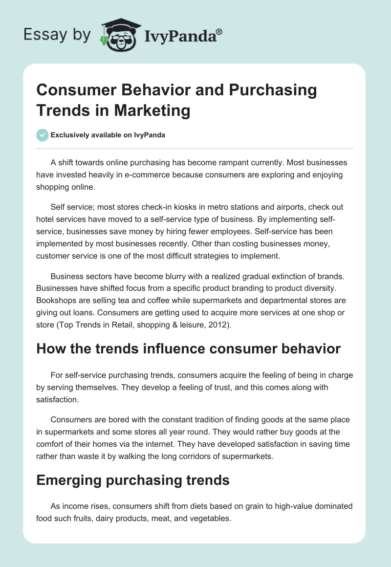 Consumer Behavior and Purchasing Trends in Marketing. Page 1