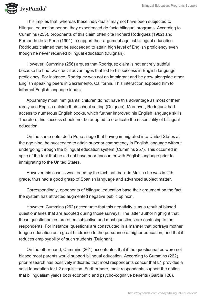 Bilingual Education: Programs Support. Page 2