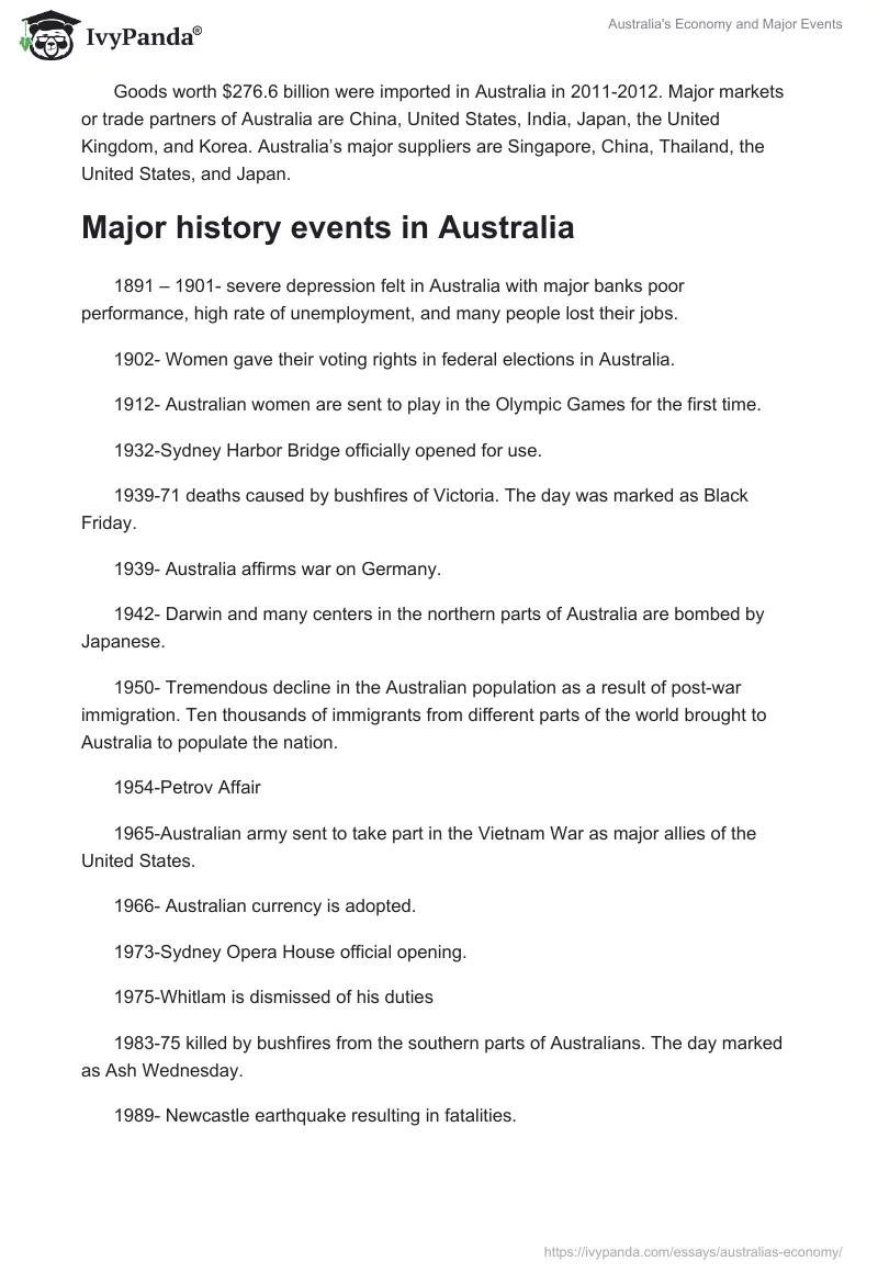 Australia's Economy and Major Events. Page 2