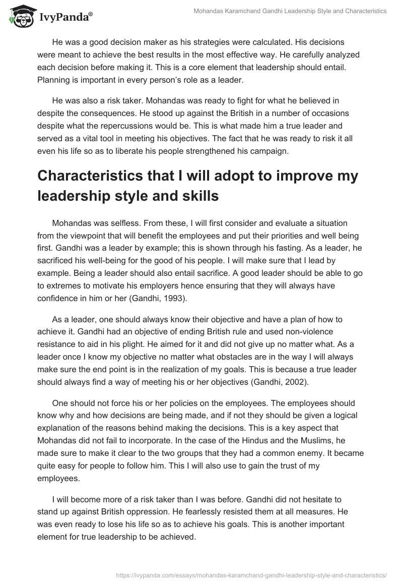 Mohandas Karamchand Gandhi Leadership Style and Characteristics. Page 4