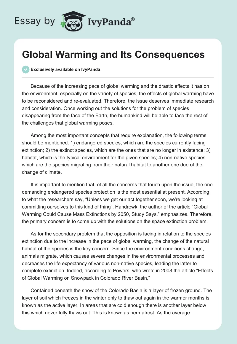Global Warming and Its Consequences. Page 1
