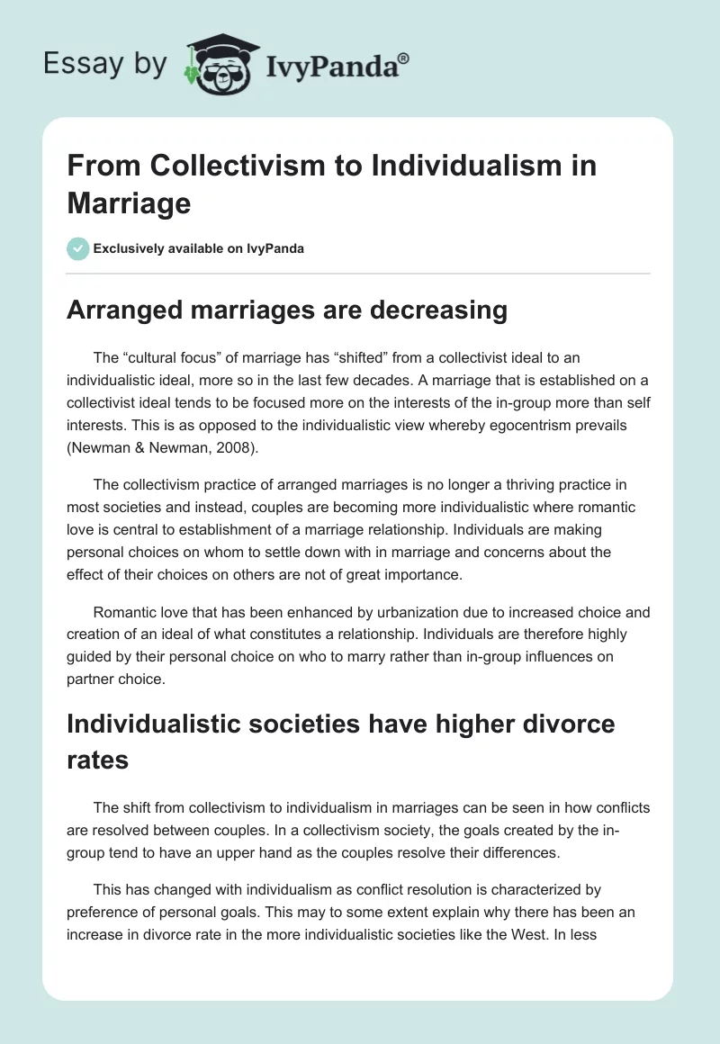 From Collectivism to Individualism in Marriage. Page 1