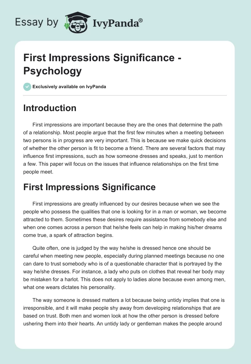 First Impressions Significance - Psychology. Page 1