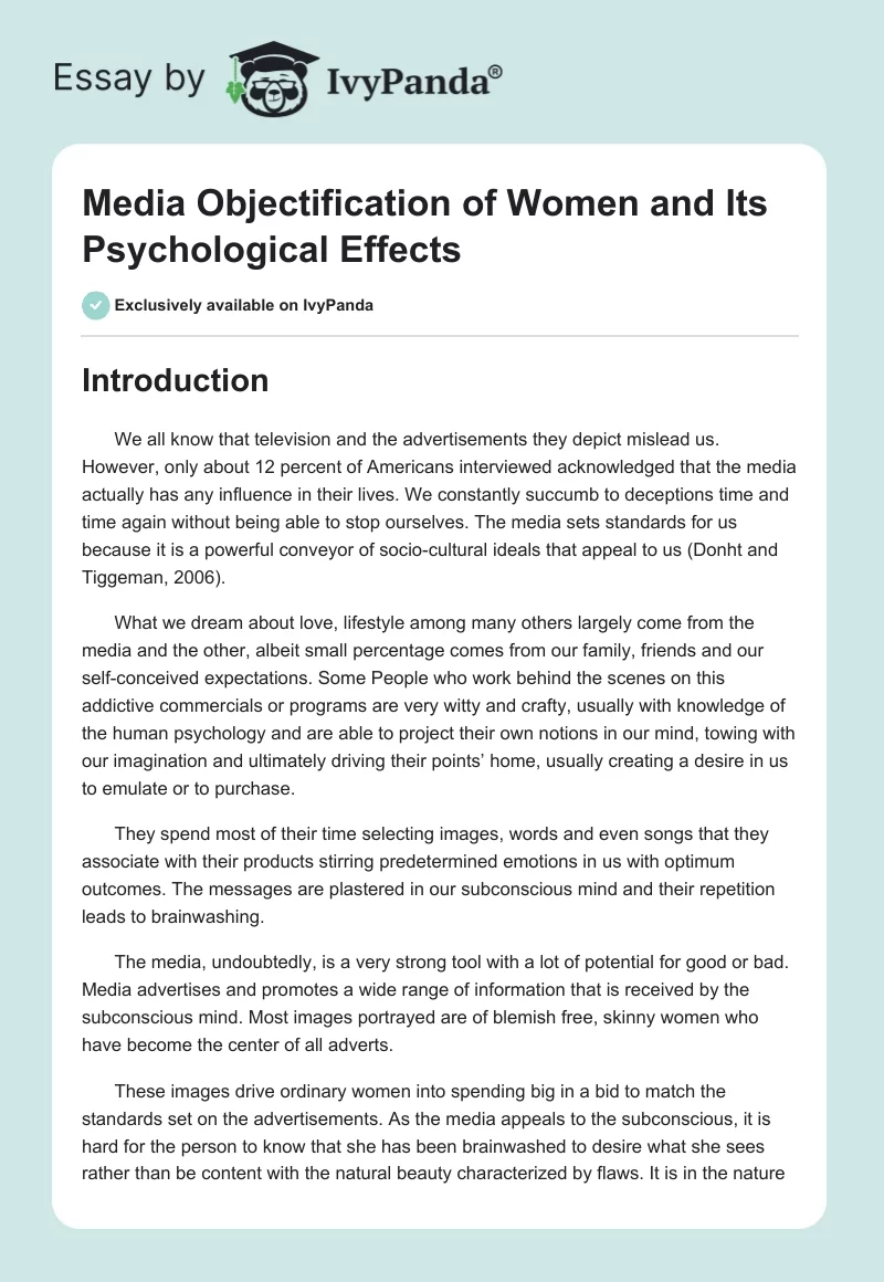 Media Objectification of Women and Its Psychological Effects. Page 1