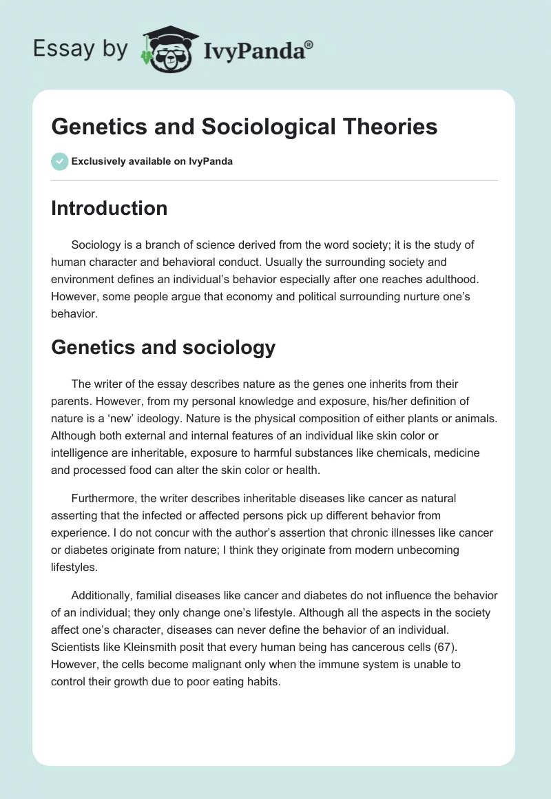 Genetics and Sociological Theories. Page 1