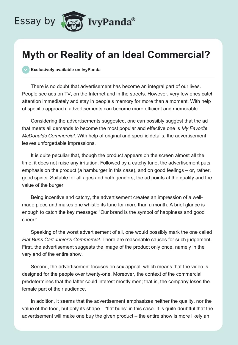 Myth or Reality of an Ideal Commercial?. Page 1
