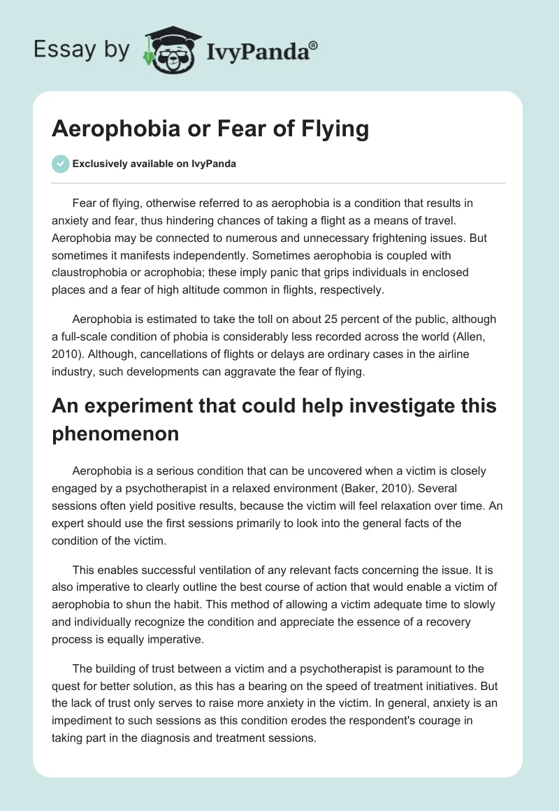 Aerophobia or Fear of Flying. Page 1