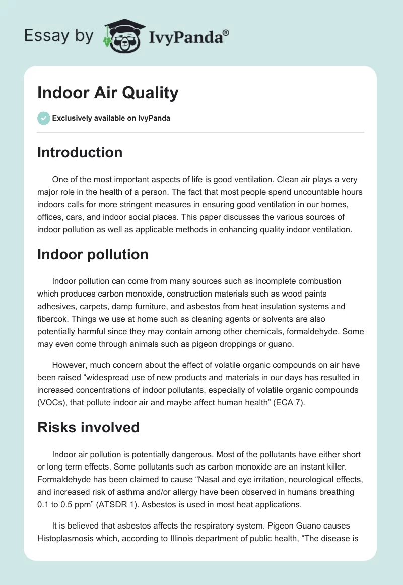 Indoor Air Quality. Page 1