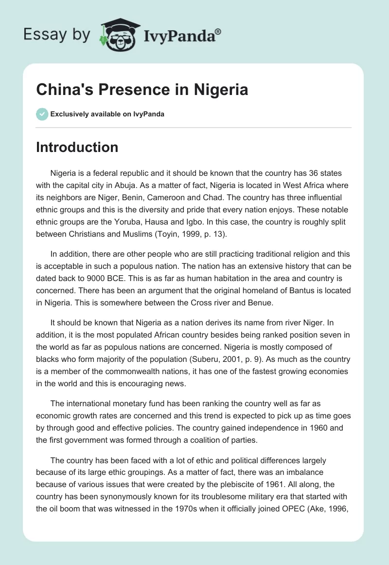 China's Presence in Nigeria. Page 1