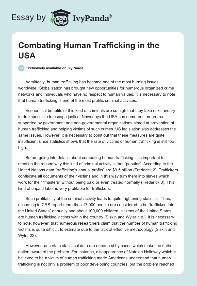 Combating Human Trafficking in the USA. Page 1