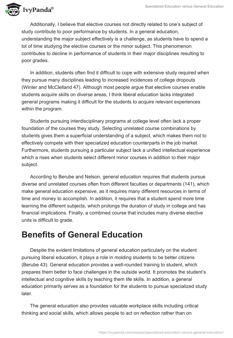 Specialized Education versus General Education. Page 2