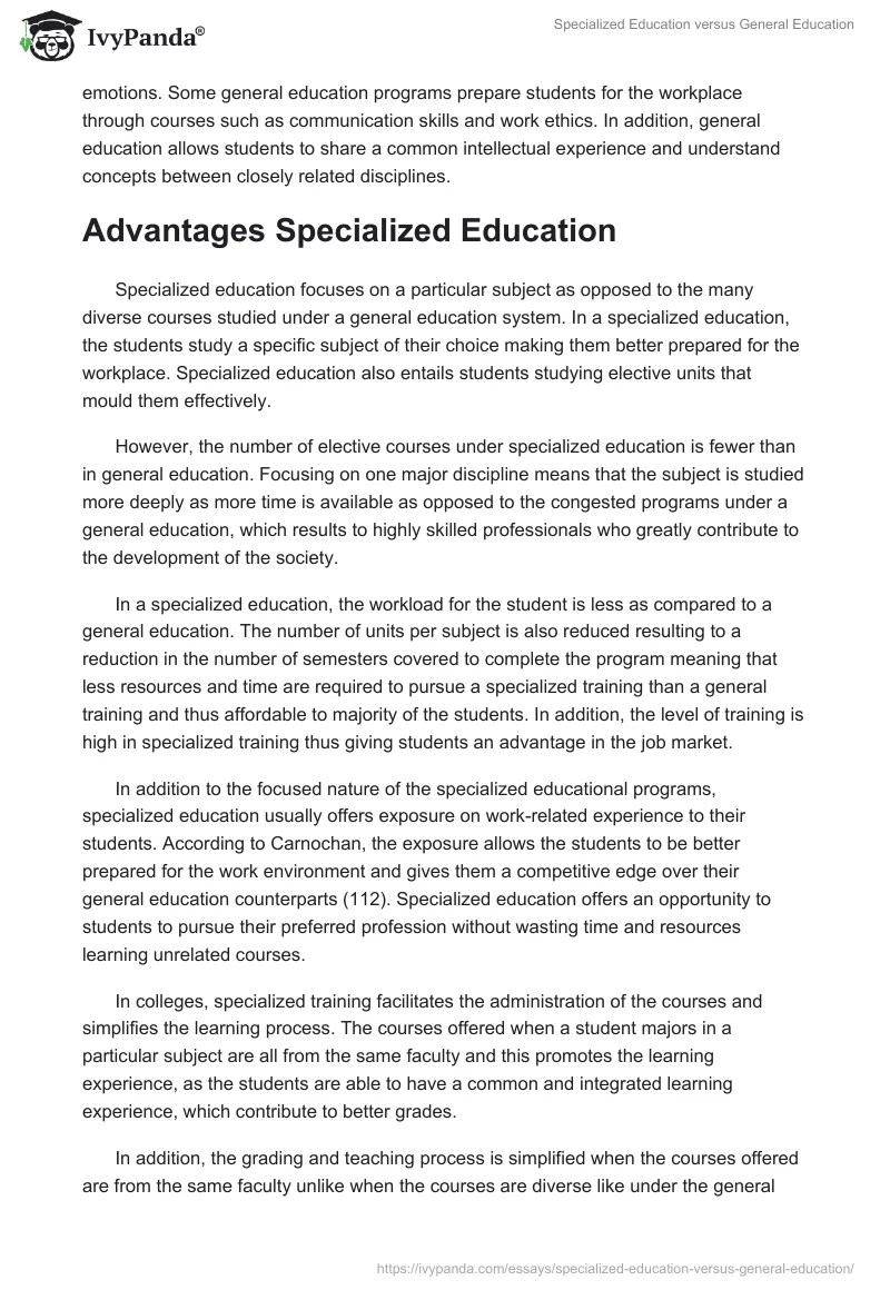 Specialized Education versus General Education. Page 3
