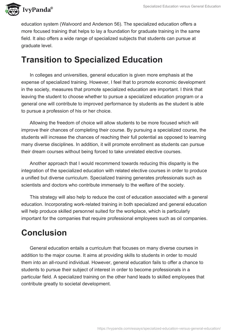 Specialized Education versus General Education. Page 4