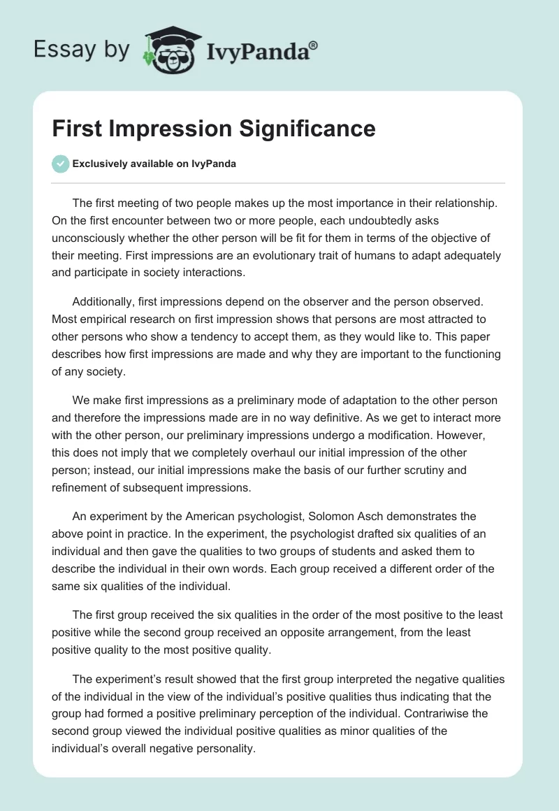 First Impression Significance. Page 1
