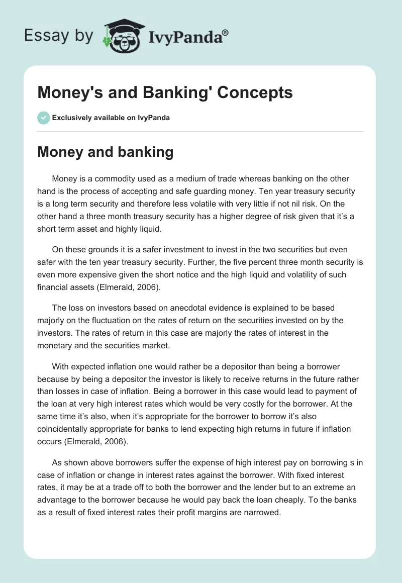 Money's and Banking' Concepts. Page 1