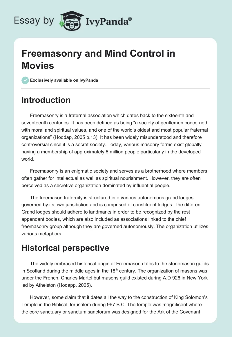 Freemasonry and Mind Control in Movies. Page 1