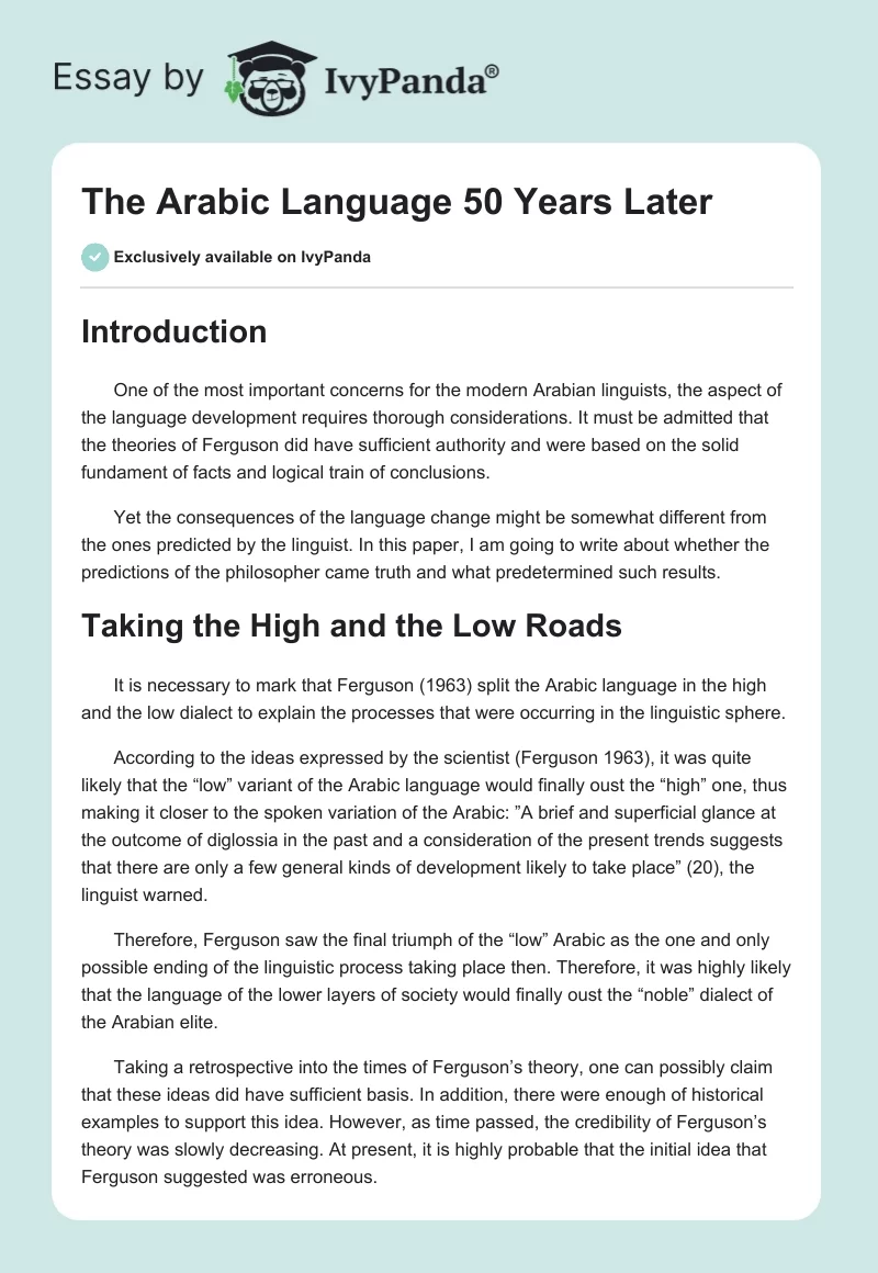 The Arabic Language 50 Years Later. Page 1