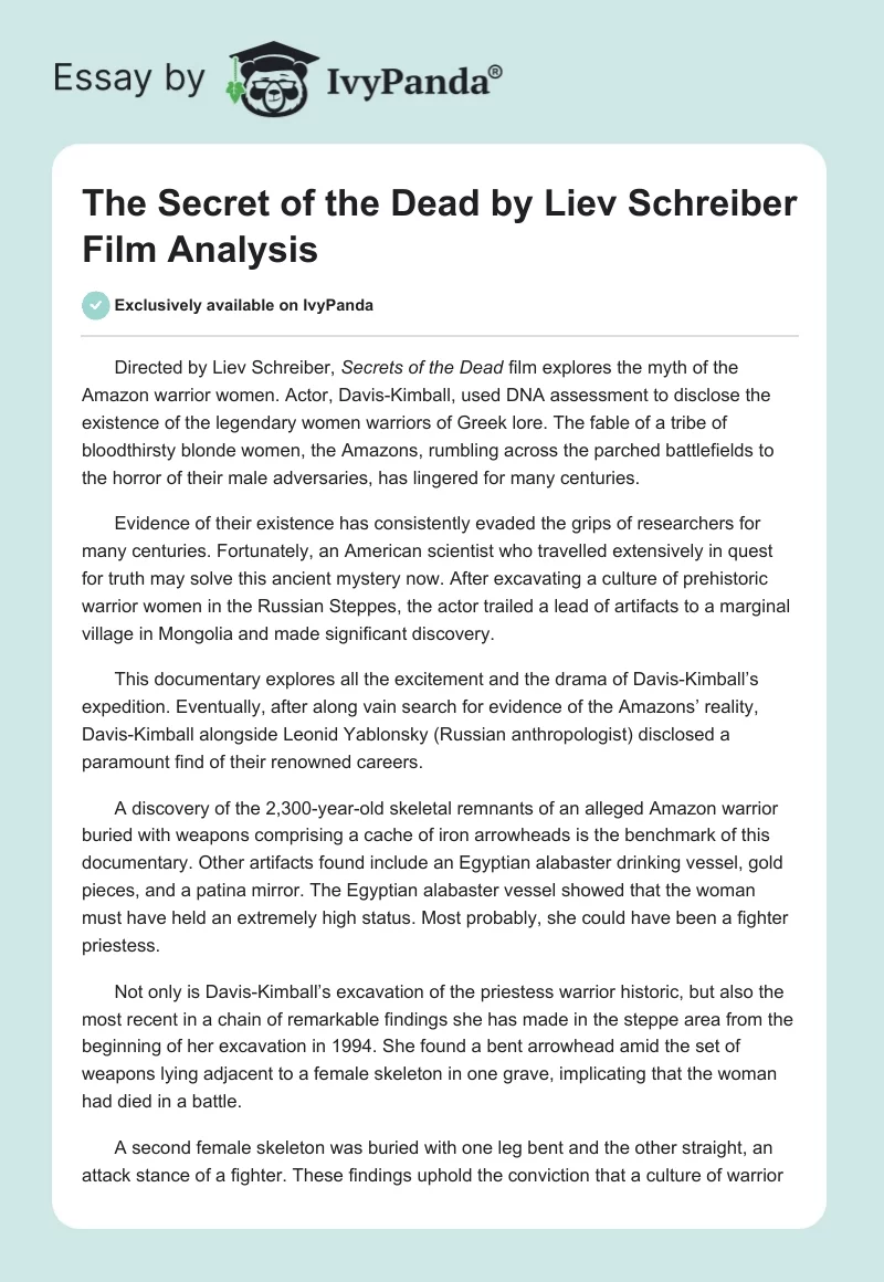 "The Secret of the Dead" by Liev Schreiber Film Analysis. Page 1