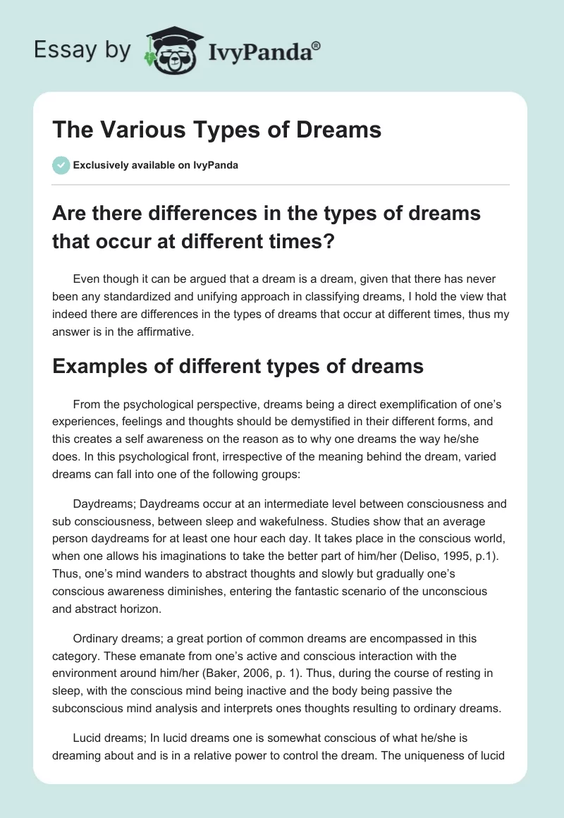 The Various Types of Dreams. Page 1
