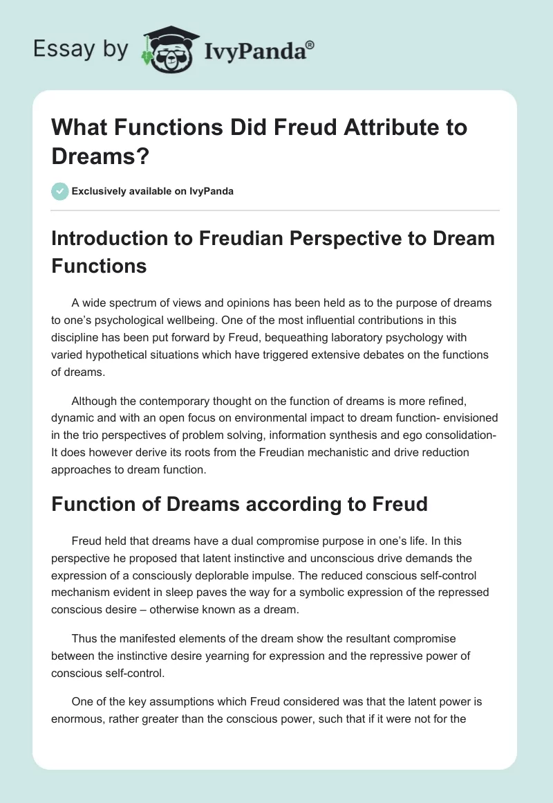 What Functions Did Freud Attribute to Dreams?. Page 1