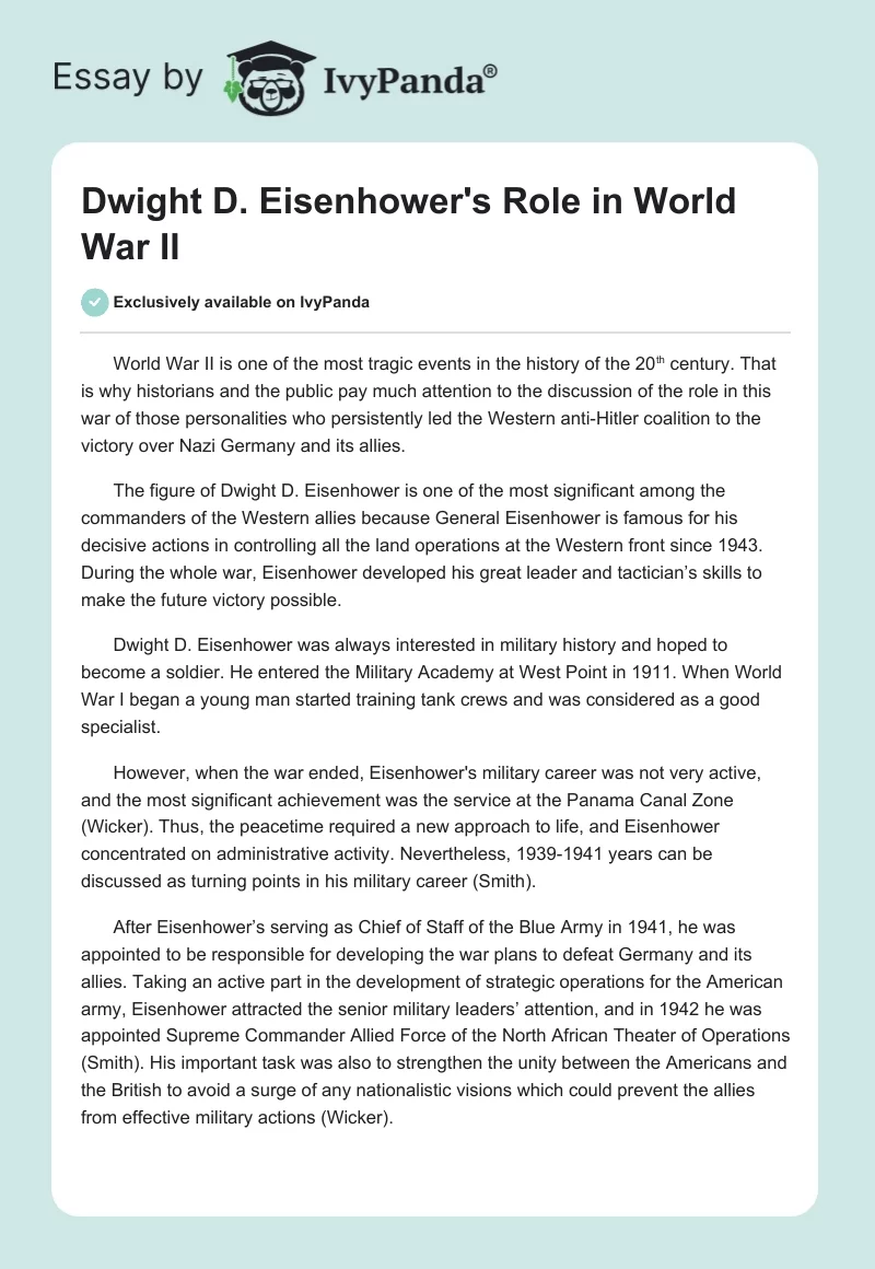 Dwight D. Eisenhower's Role in World War II. Page 1