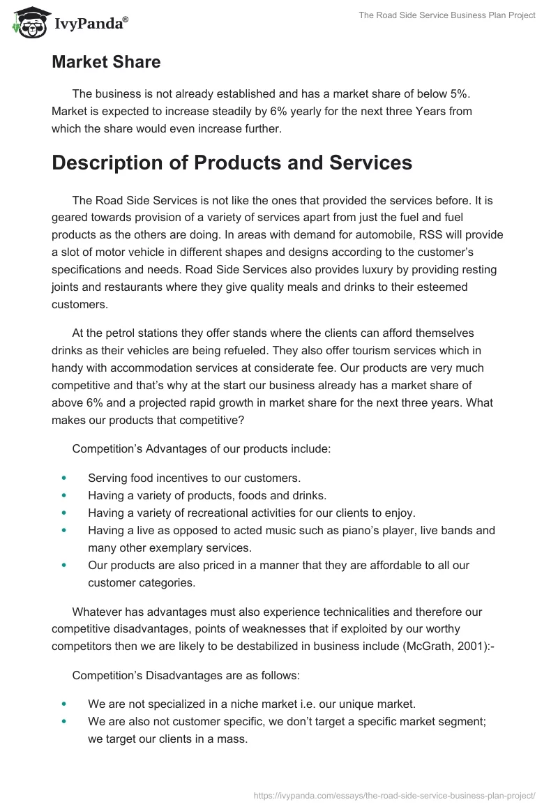 The Road Side Service Business Plan Project. Page 5
