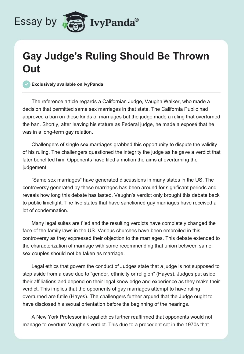 Gay Judge's Ruling Should Be Thrown Out. Page 1