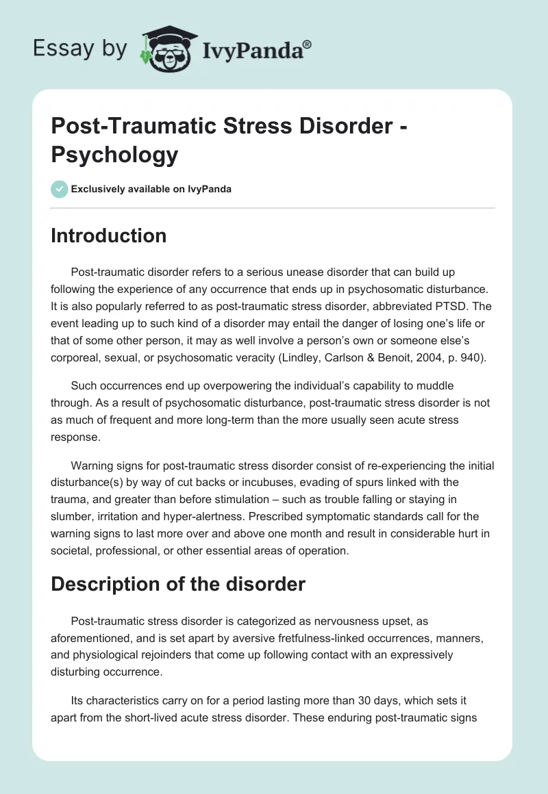 Post-Traumatic Stress Disorder - Psychology. Page 1
