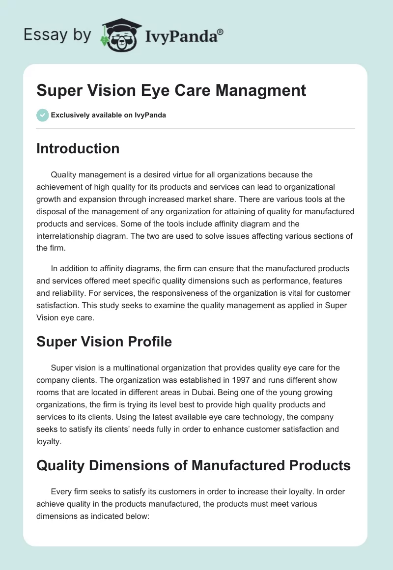Super Vision Eye Care Managment. Page 1