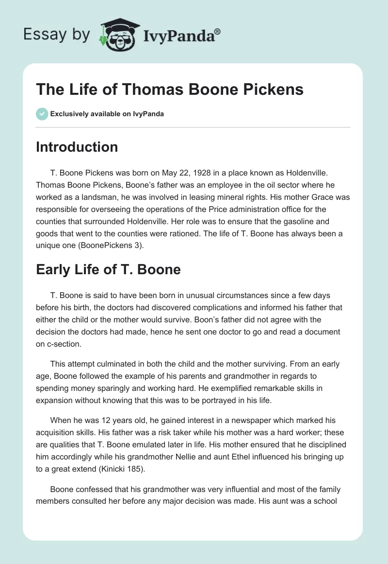 The Life of Thomas Boone Pickens. Page 1