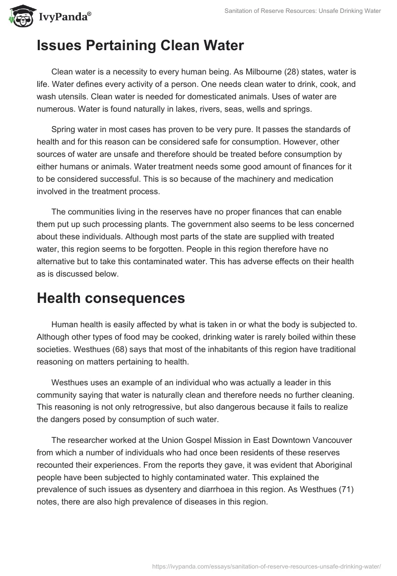 Sanitation of Reserve Resources: Unsafe Drinking Water. Page 2